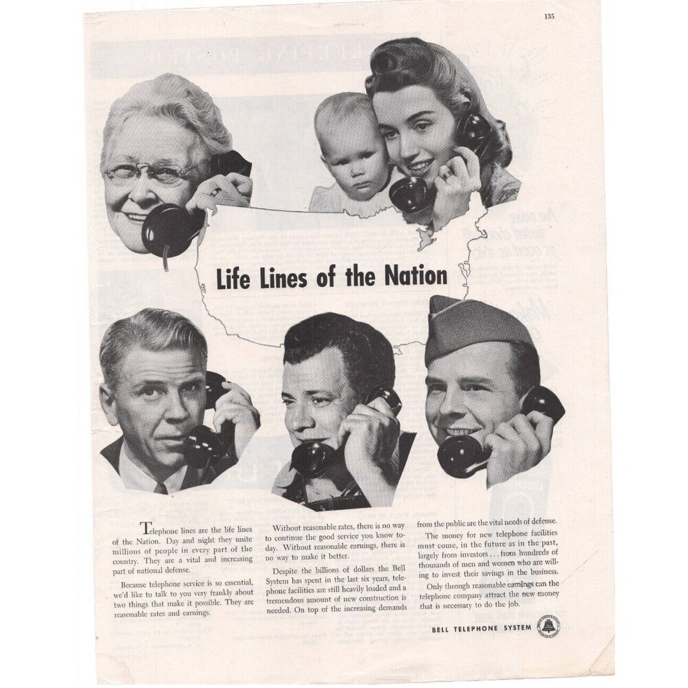 Vintage Original Bell Telephone Magazine Advertisement 1940s B&W Communication